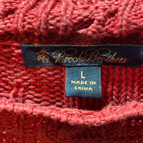 Brooks Brothers Women’s Sweater Size Large Salmon Cable Knit Silk Cotton Blend - Picture 2 of 6